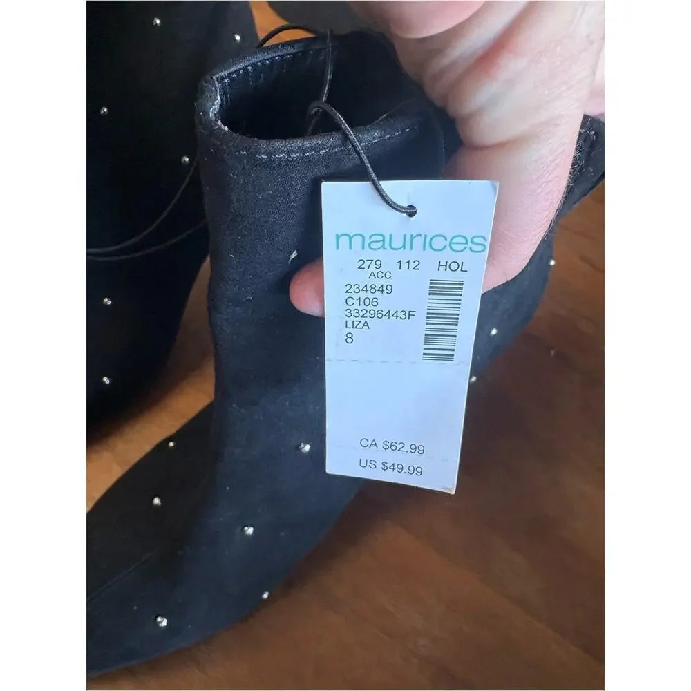 Maurices Liza Black Rhinestone Ankle Boots Size 8 NWT